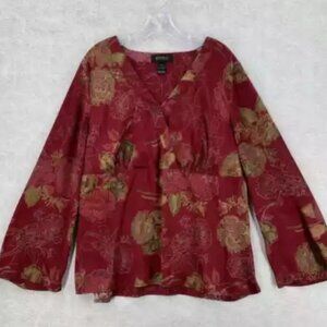 Lane Bryant Burgundy Satin Floral Print Wrap Style Top, Size 22/24